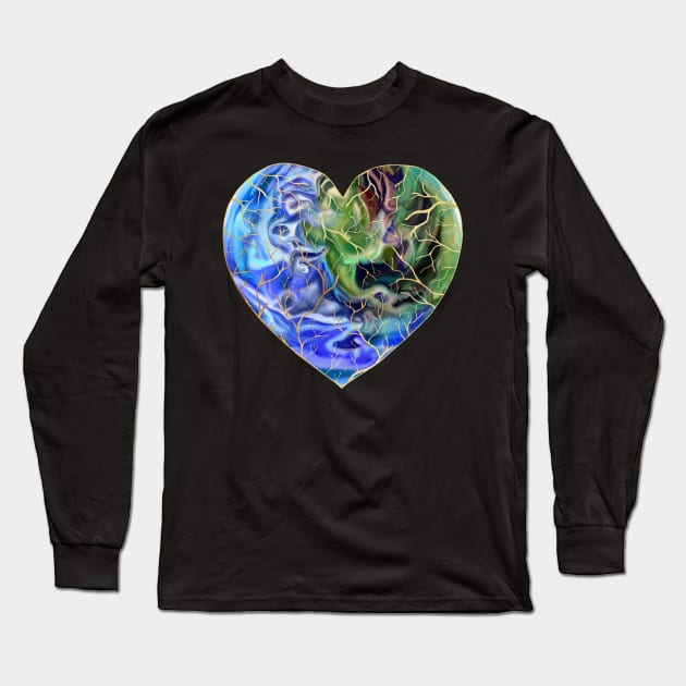 Caring Kintsugi Earth Heart Long Sleeve T-Shirt by Art by Deborah Camp